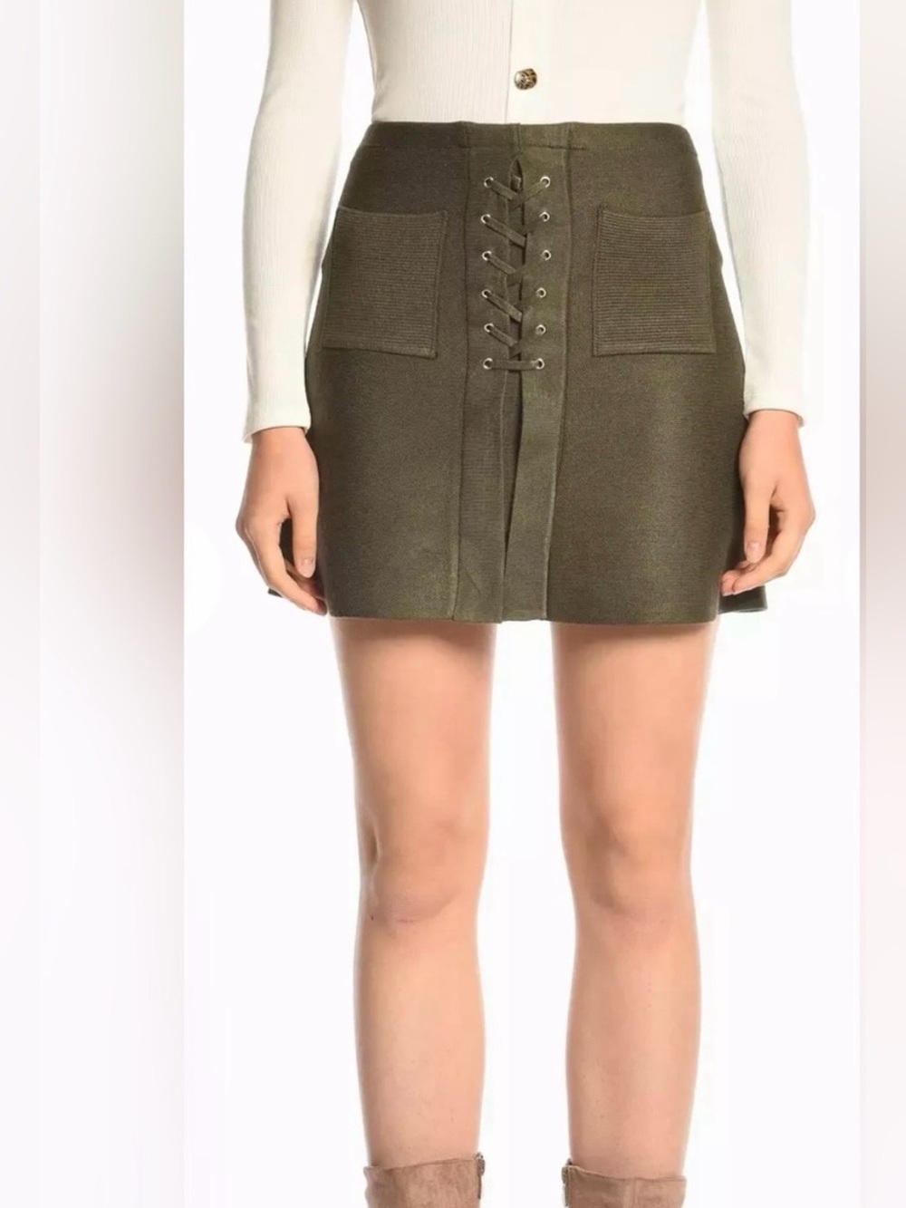 Sandro Joelle Lace Front Mini Skirt In Khaki